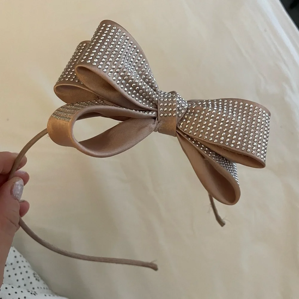 Champagne Cream Stud Hair Bow Headband